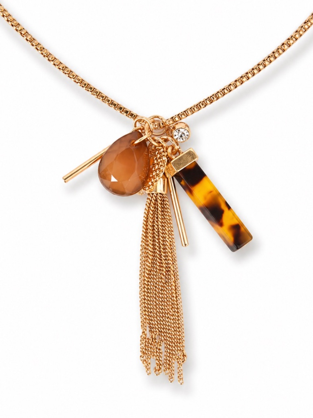 New! Gold Tortoiseshell Tassel Necklace (4009) NWOT